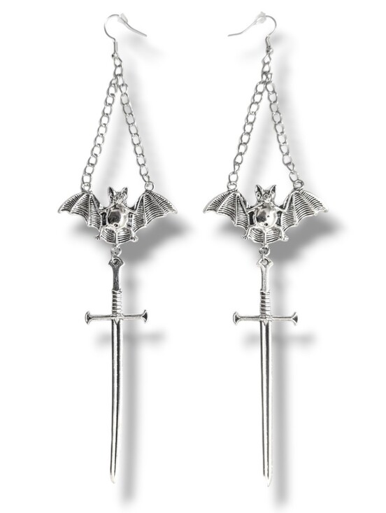 Handmade Jewelry - NWT Extra Long Handmade Silver Bat Chain and Sword Earrings